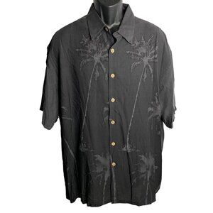 Island Shores Button Up Hawaiian Shirt XL Black Palm Trees Short Sleeve Camp